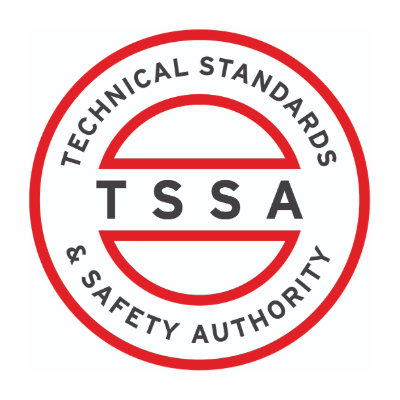 A circular logo features "Technical Standards & Safety Authority" with "TSSA" in the center, surrounded by two red concentric circles.