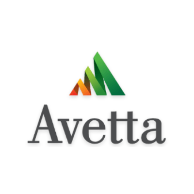 The image shows the Avetta logo with green and orange geometric shapes resembling peaks, set against a black background.